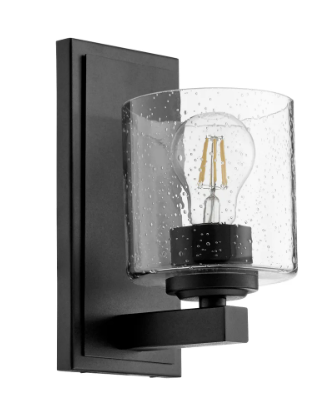 1 Light Transitional Black Clear Seeded Glass Wall Sconce