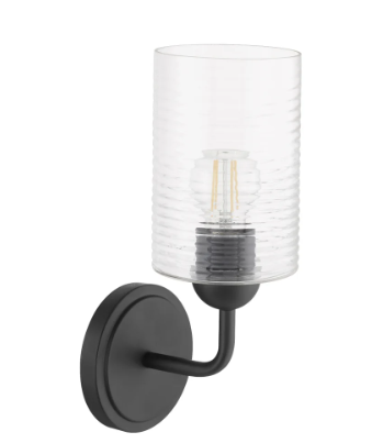 CHARLOTTE 1 Light Wall Mount - Matte Black | Ribbed Glass