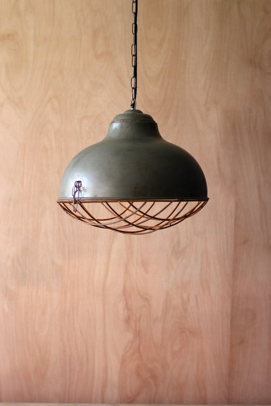 RAW METAL PEND LAMP W/RUST CAGE