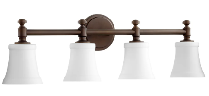 Rossington 4 Light Transitional Oiled Bronze Satin Opal Glass Vanity